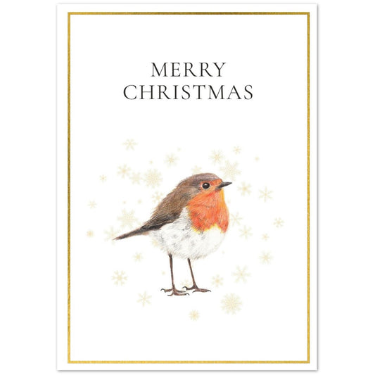 Merry Christmas robin A6 greeting card, front view
