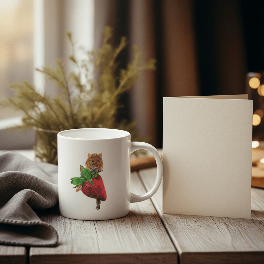 Harvest mouse mug with greeting card