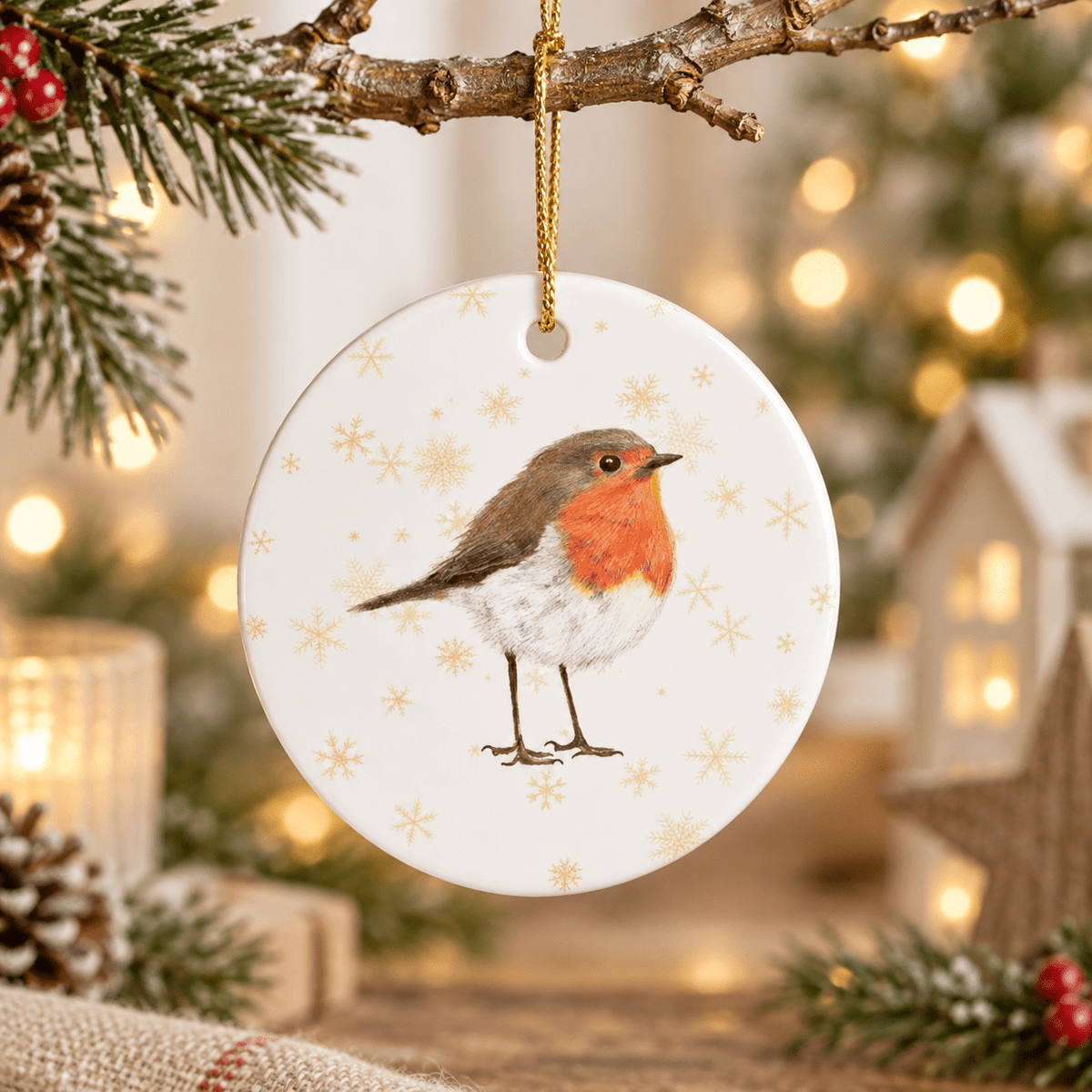 Robin Christmas tree decoration featuring Art by Jay wildlife artwork