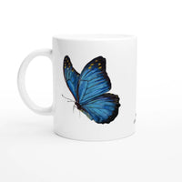 Blue Butterfly ceramic mug with original coloured-pencil wildlife artwork