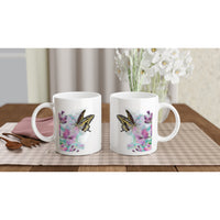 Yellow butterfly mug featuring coloured-pencil wildlife artwork
