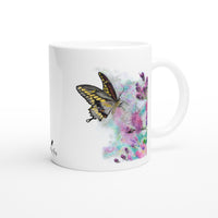 Yellow butterfly mug featuring coloured-pencil wildlife artwork