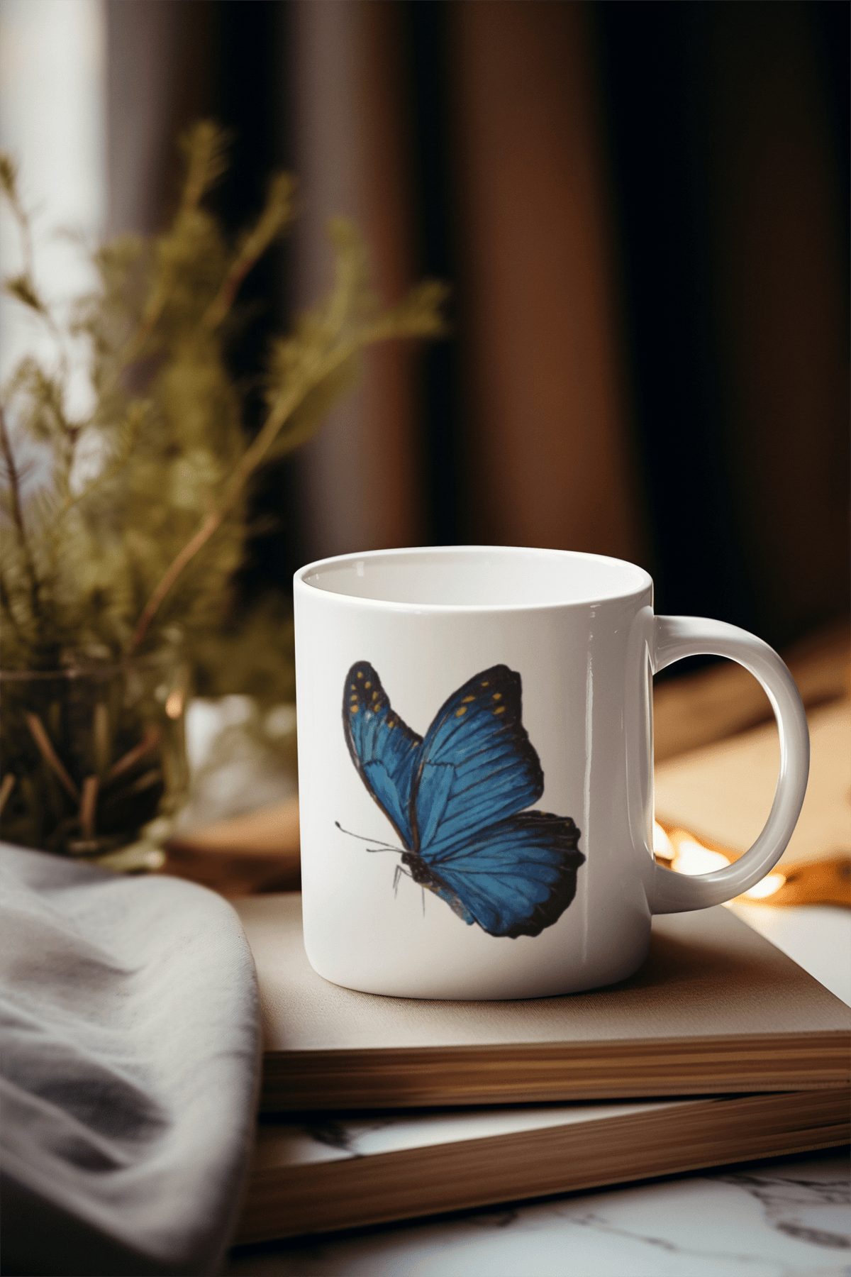 Blue Butterfly Mug – 11oz Ceramic Wildlife Coffee Cup Art by Jay | Wildlife Art