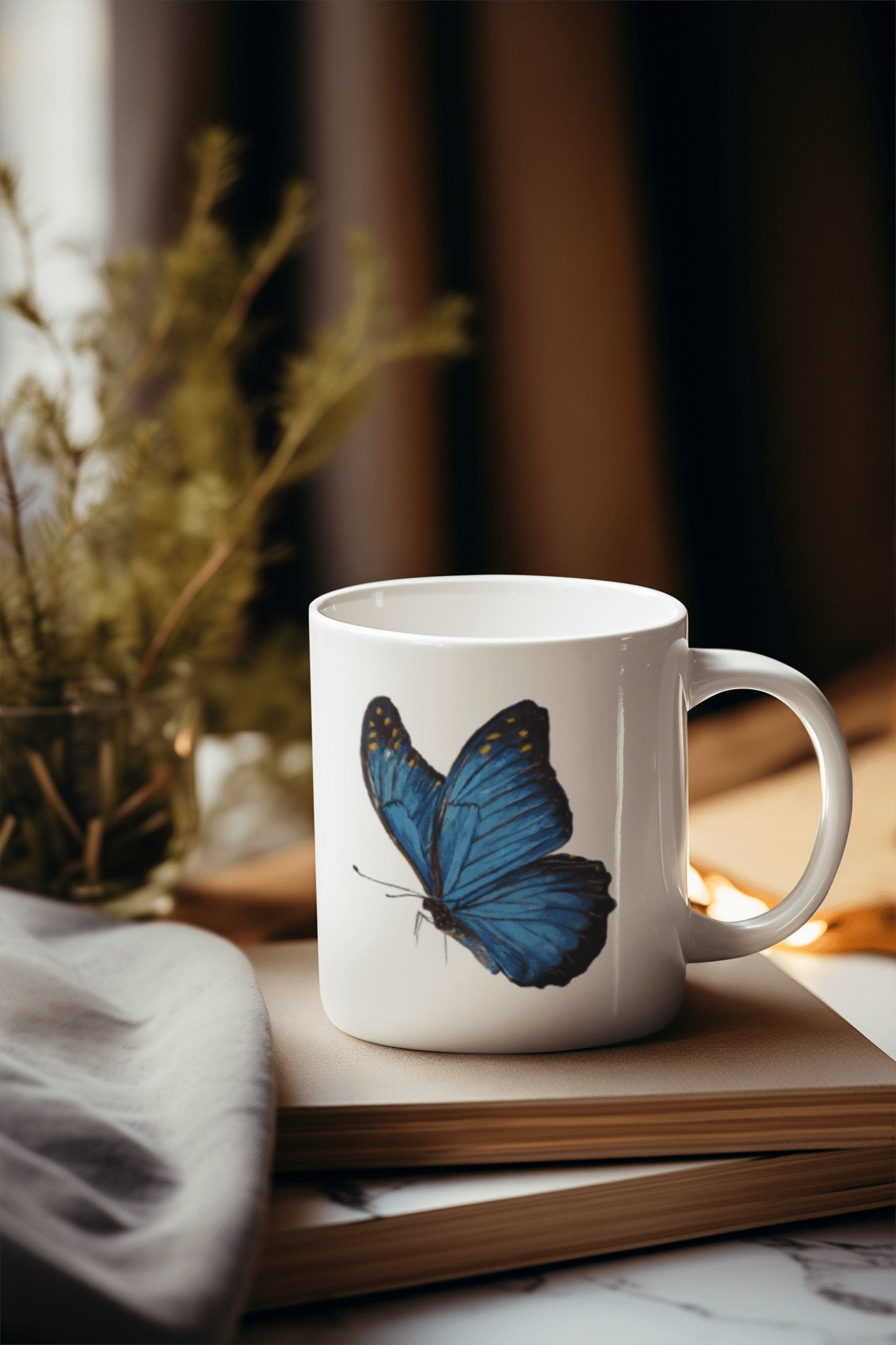 Blue Butterfly Mug – 11oz Ceramic Wildlife Coffee Cup Art by Jay | Wildlife Art
