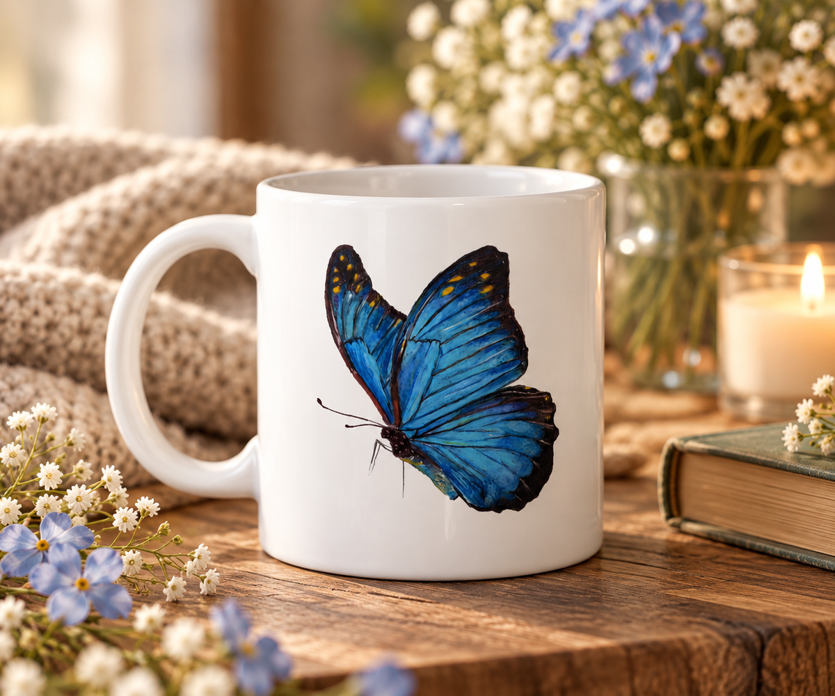 Blue Butterfly Mug - Forever Loved Art by Jay