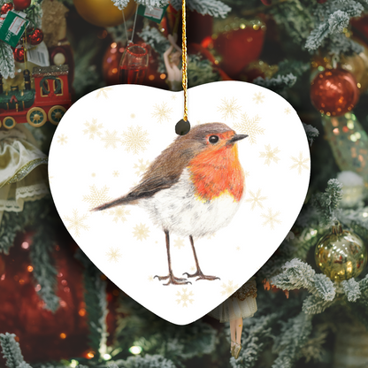 Robin Heart Shape Ornament Art by Jay | Wildlife Art