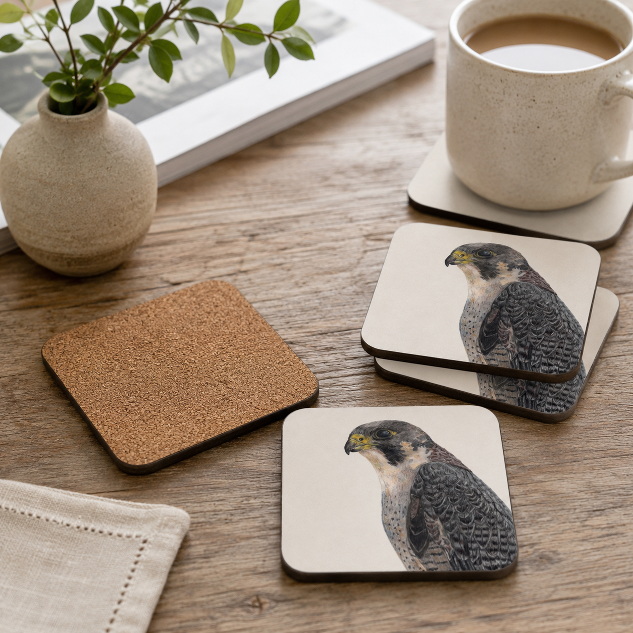 Peregrine Falcon Coaster Set – British Bird of Prey Art Tradeprint