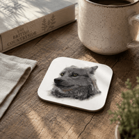 Wolf coaster set featuring coloured-pencil wildlife artwork