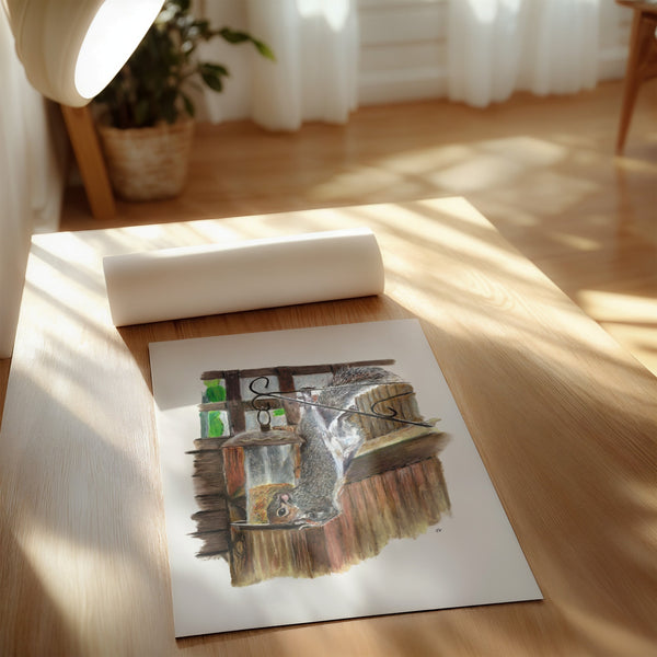 Squirrel Art Original Artwork Print – Hand-Drawn Wildlife Wall Art (A4) Art by Jay | Wildlife Art