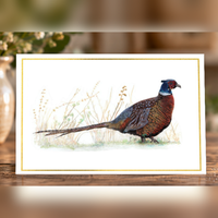 Pheasant A6 landscape greeting card by Art by Jay — product hero mockup