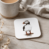 Puffin coaster set featuring coastal wildlife artwork