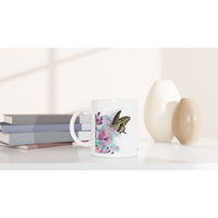 Yellow butterfly mug featuring coloured-pencil wildlife artwork