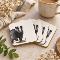Badger coaster set of four styled in a warm countryside home setting
