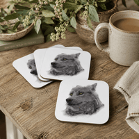 Wolf coaster set featuring coloured-pencil wildlife artwork