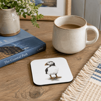 Puffin coaster set featuring coastal wildlife artwork