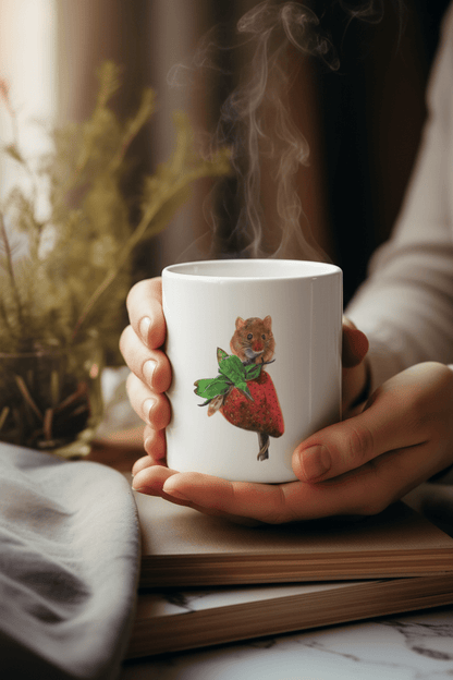 Hands holding harvest mouse mug