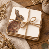 Hare coaster set of four tied with rustic hessian string