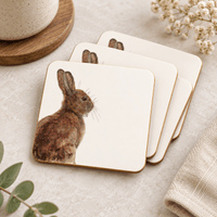 Set of four hare coasters featuring original British wildlife artwork