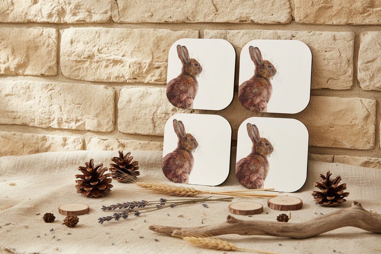 Hare Coasters Wall Display with Original Artwork