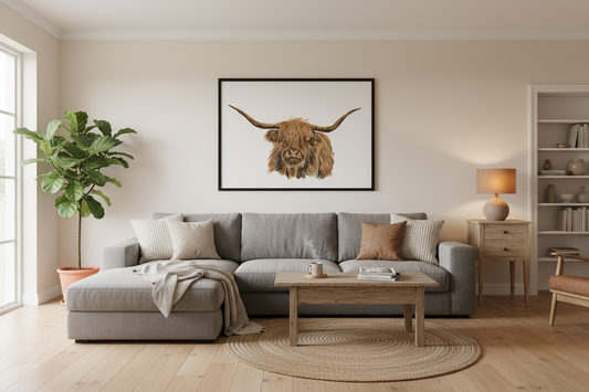 Highland Cow Print Interior Lifestyle Mockup