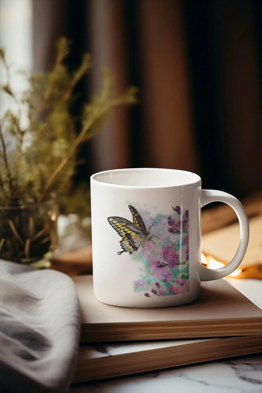 Yellow Butterfly Mug – 11oz Ceramic Wildlife Coffee Cup Art by Jay | Wildlife Art