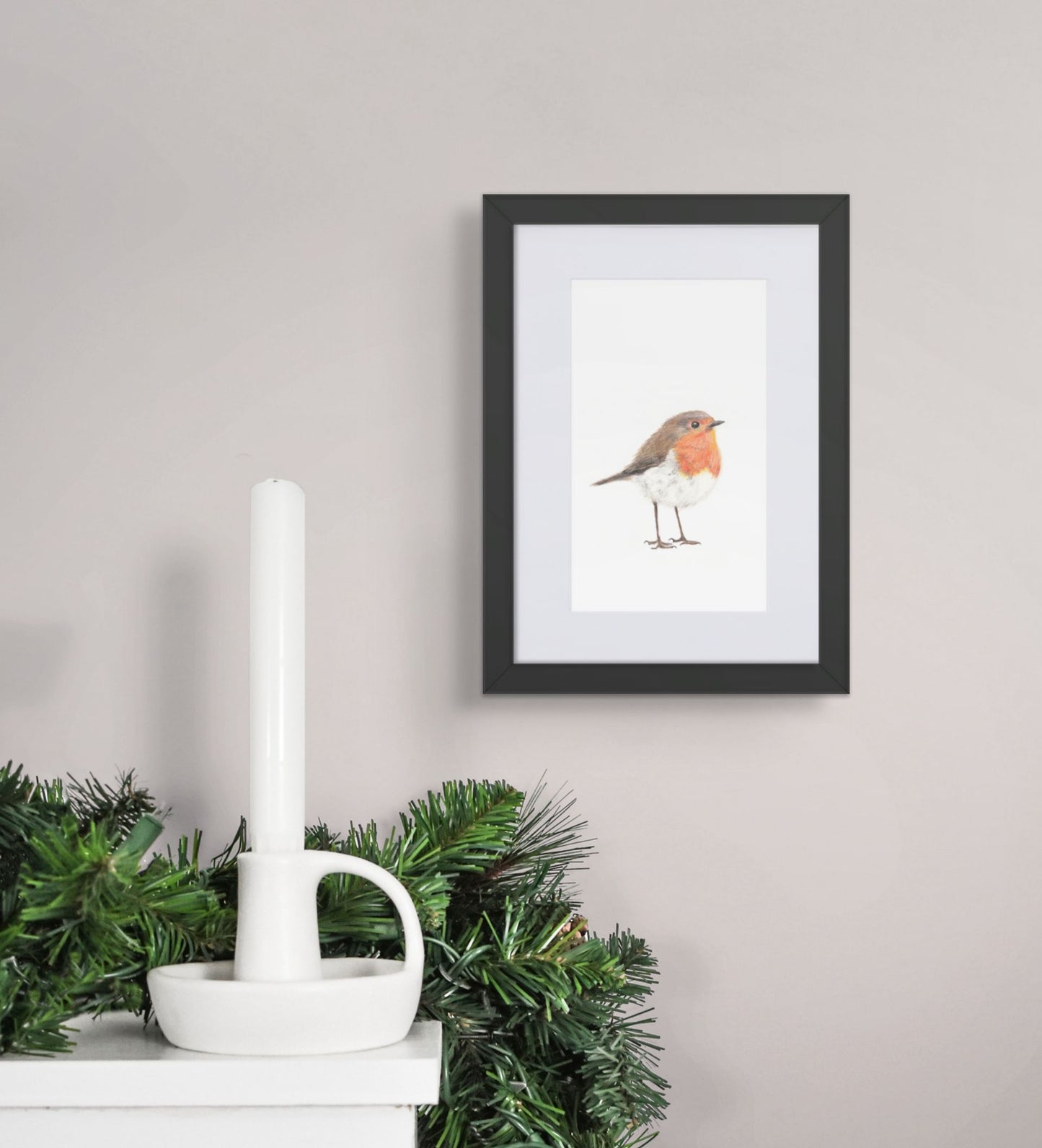 Robin Framed with Mat Artwork Print – Wildlife Wall Art (A4)
