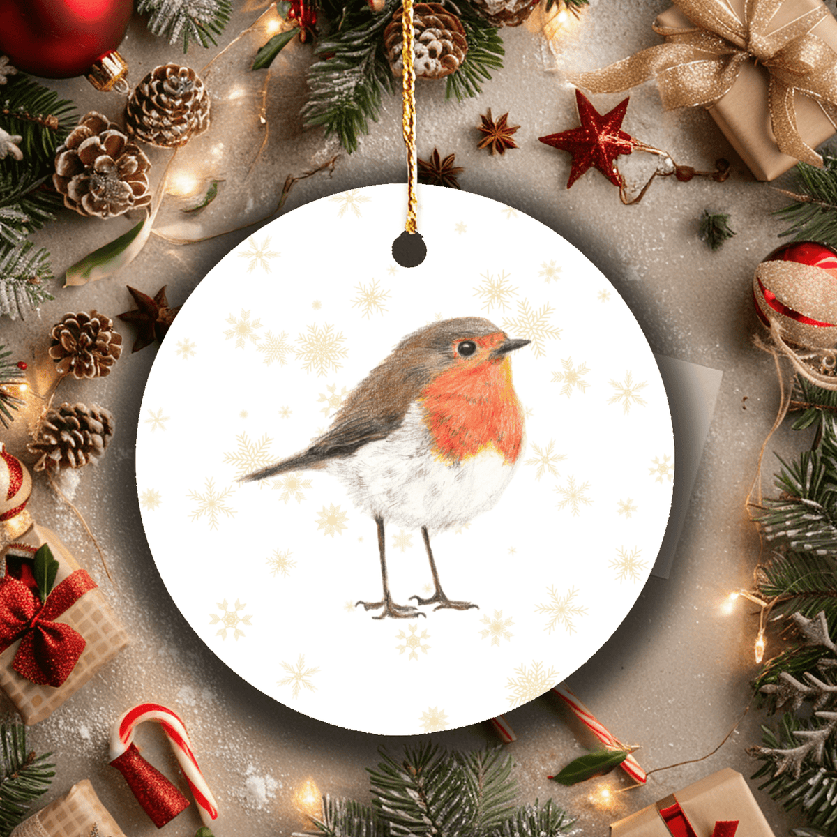 Robin Christmas Tree Ornament – Hand-Drawn Woodland Wildlife Decor Gift Art by Jay | Wildlife Art
