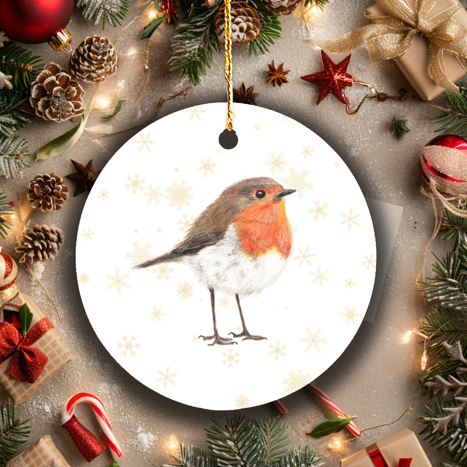 Robin Christmas Tree Ornament - Circle superfastpod