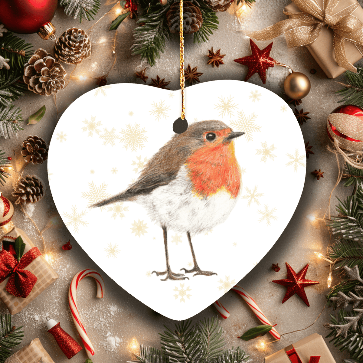Robin Heart Shape Ornament Art by Jay | Wildlife Art
