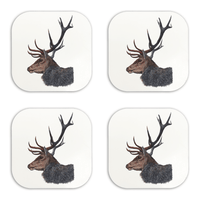 Stag coaster set featuring coloured-pencil British wildlife artwork