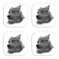 Wolf coaster set featuring coloured-pencil wildlife artwork