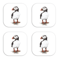 Puffin coaster set featuring coastal wildlife artwork