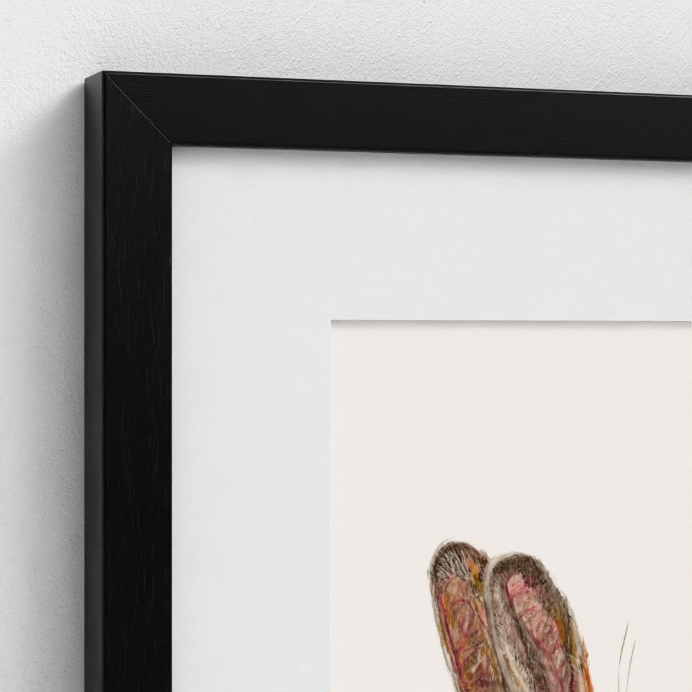 Framed Hare countryside wildlife print in a black frame