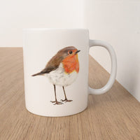 Robin ceramic mug with original coloured-pencil bird artwork