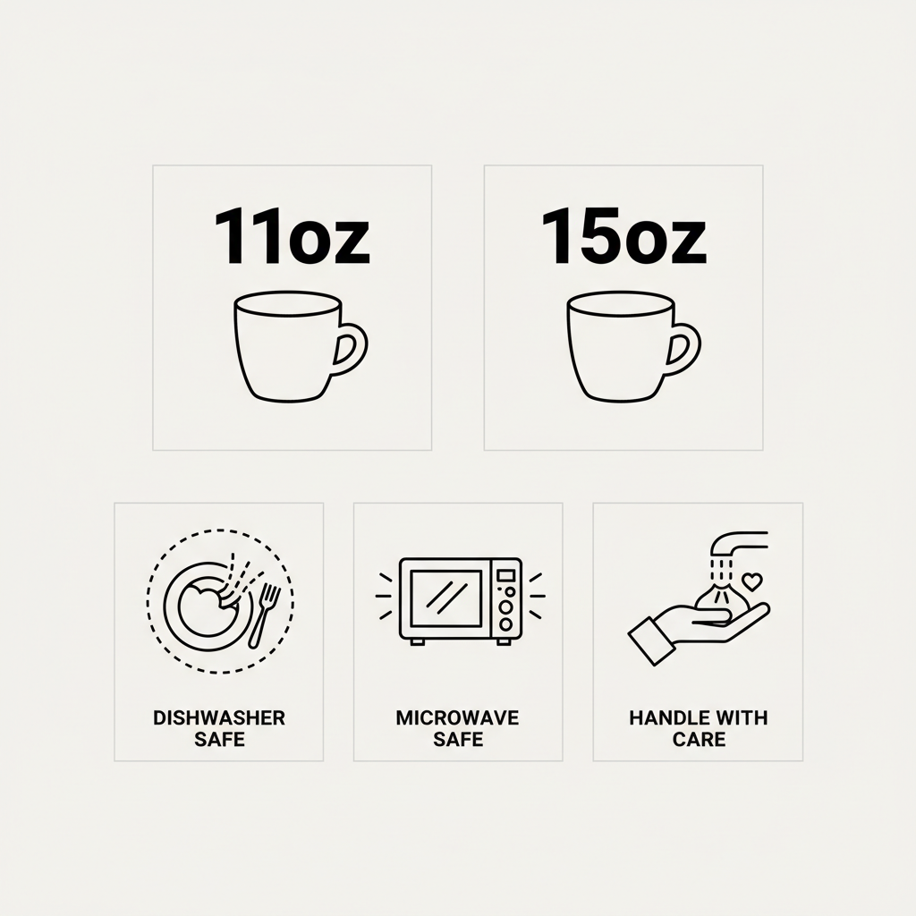 Product care icons with 11oz and 15oz sizes
