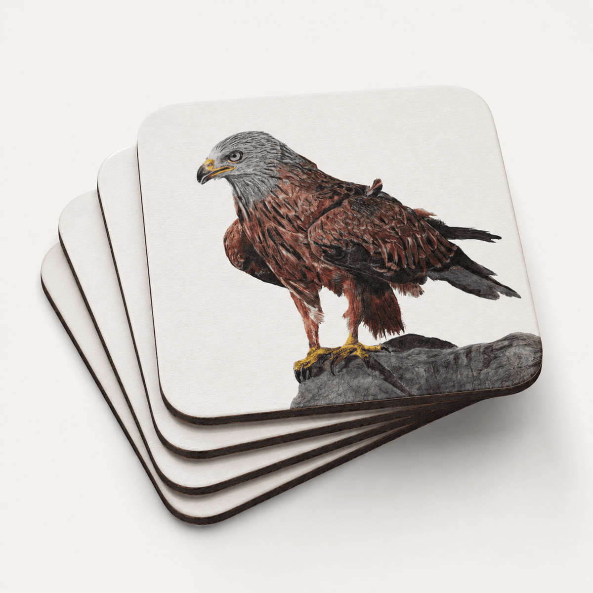 Red Kite coaster set featuring Country Skies bird of prey artwork