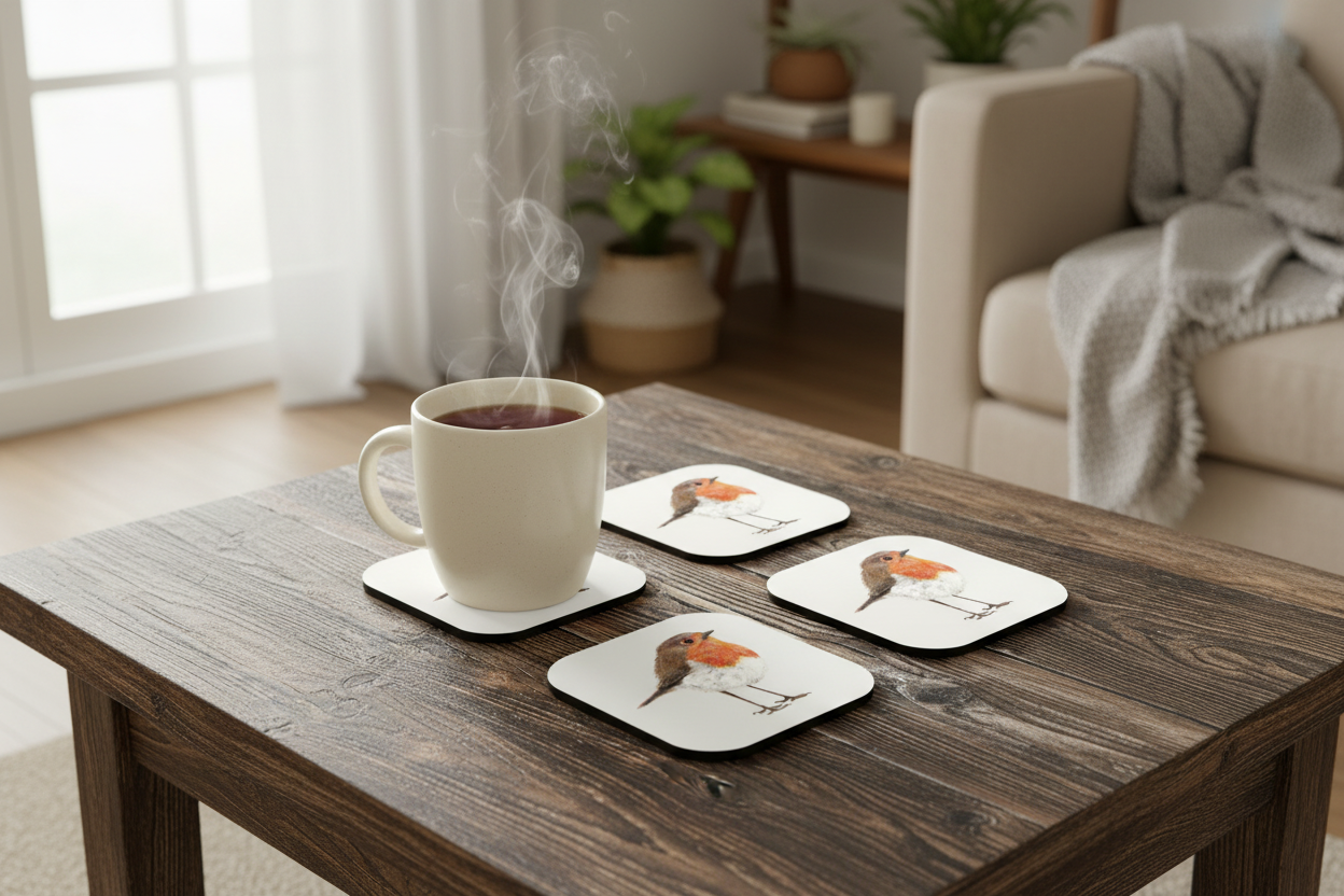 Robin coaster lifestyle mockup