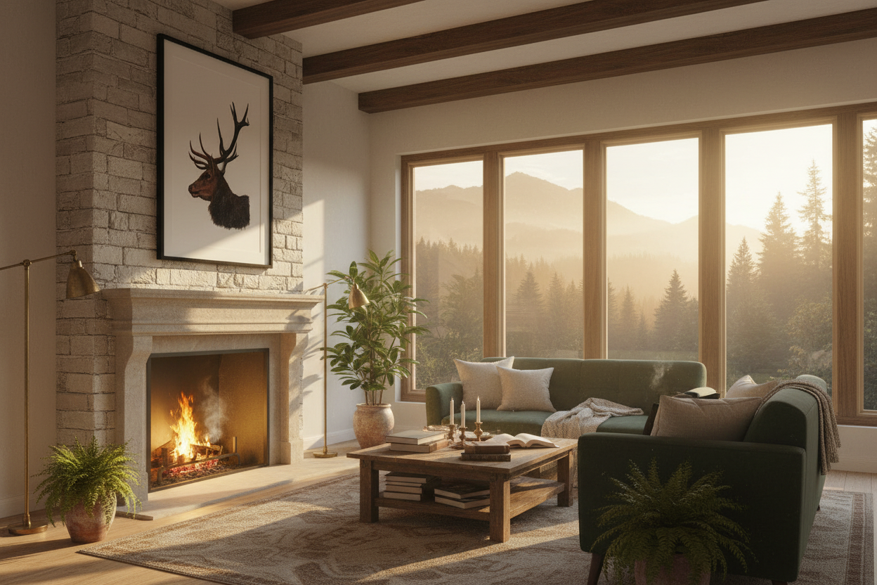 Stag art in luxurious cosy interior
