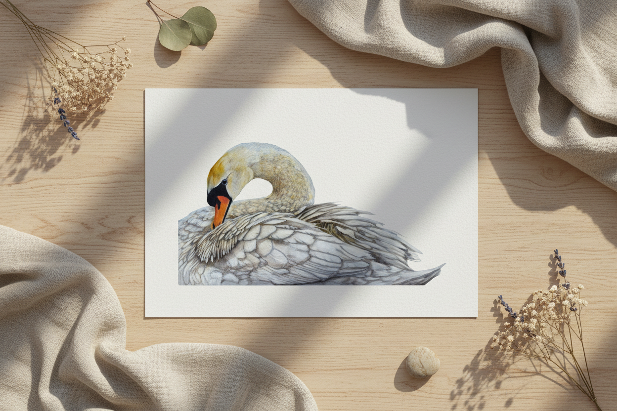 Swan Print Flat Lay Mockup
