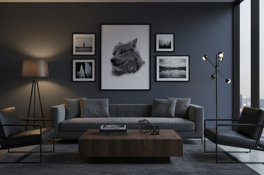 Wolf art in modern living room